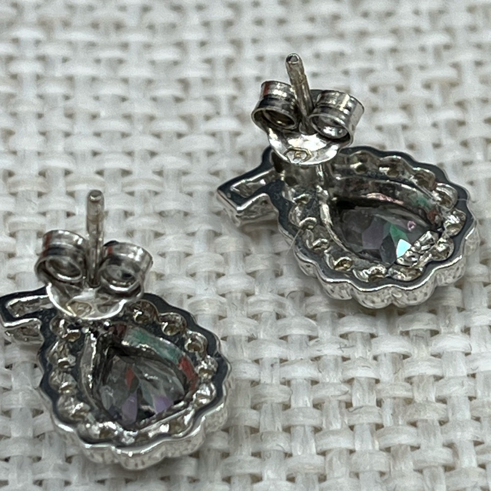 Vintage 10k White Gold Mystic Topaz & Diamond Earrings - Picture 5 of 15